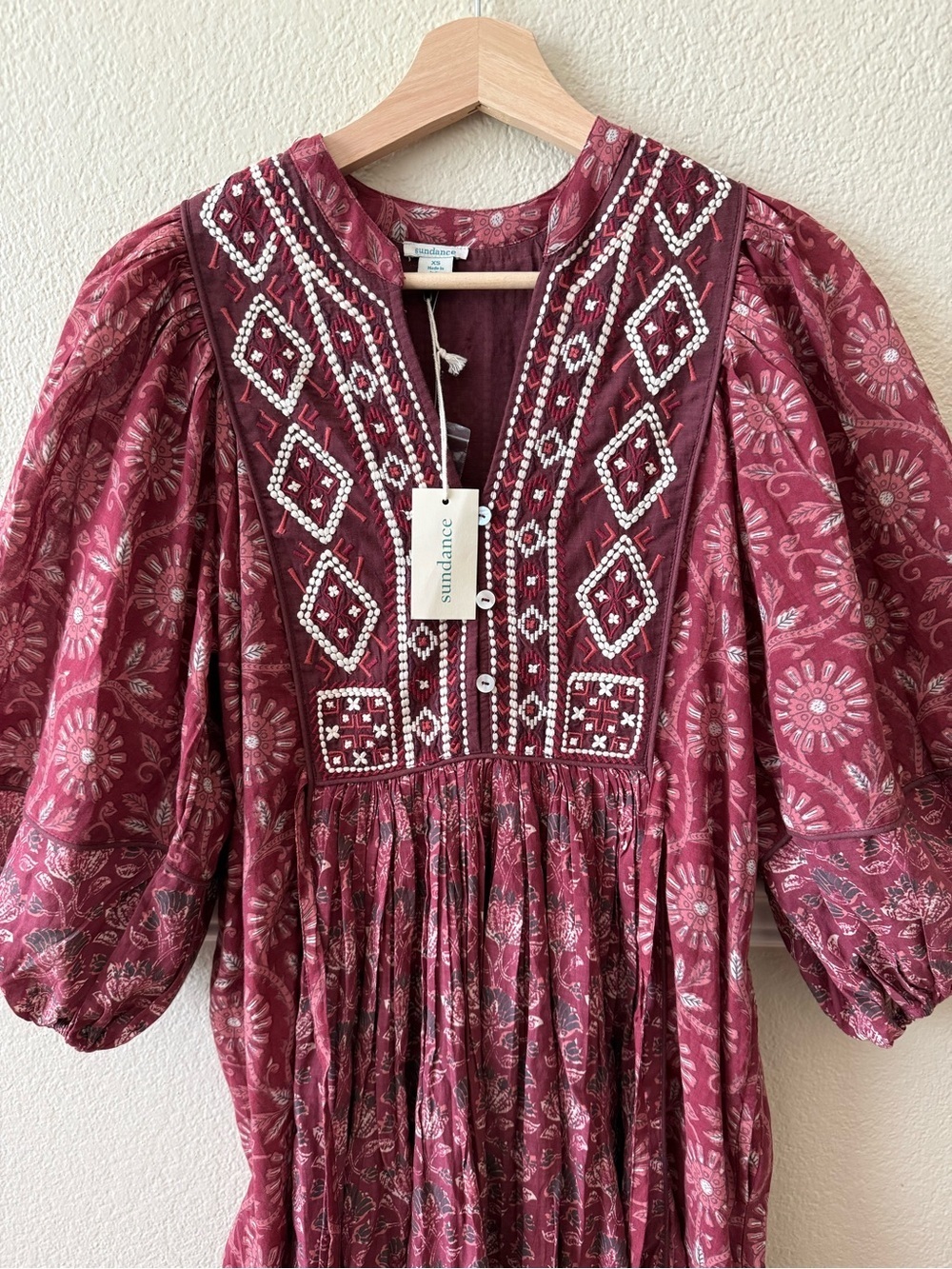 NEW Sundance Lizet Dress Embroidered Puff Sleeve Cotton Blend Boho Size XS - Picture 14 of 15